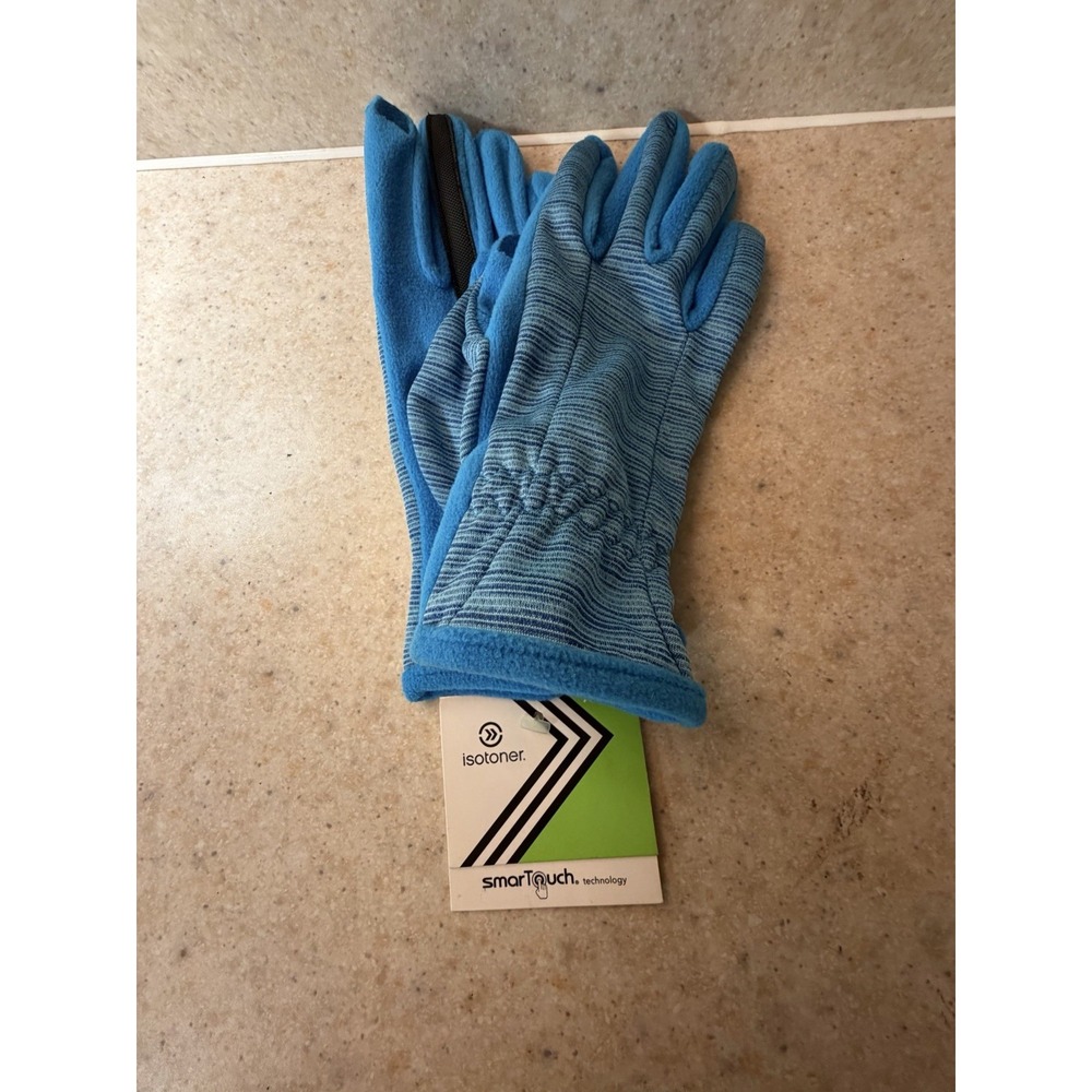 Isotoner Active SmarTouch Gloves Blue Touchscreen Winter Fleece Grip NWT